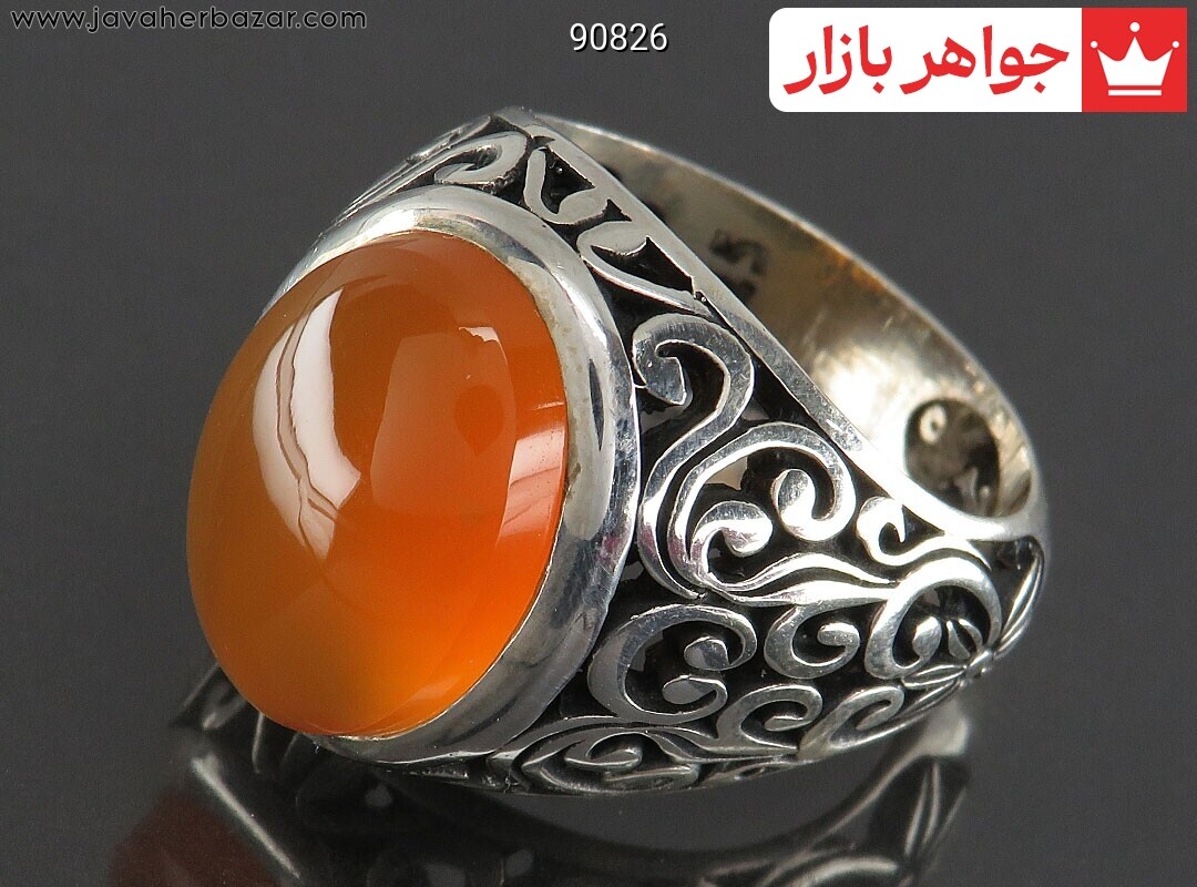 انگشتر نقره عقیق یمنی نارنجی خوش نقش مردانه [شرف الشمس]